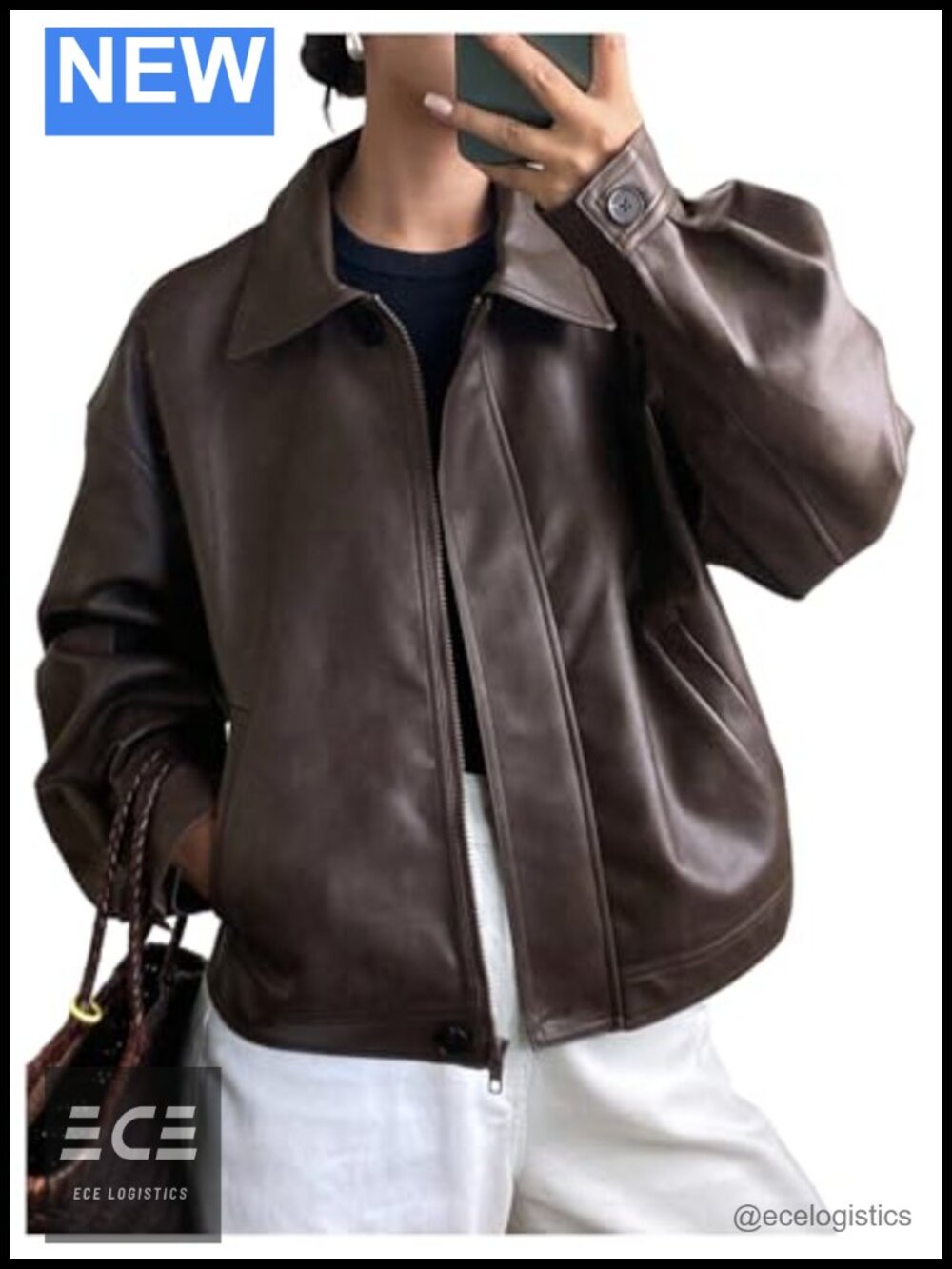 Faux Leather Jacket Motorcycle Biker Shacket Coat Long Sleeve Zip Up